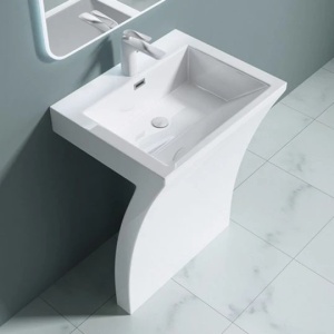 Lavoar stativ EGO 07, Alb, lucios, 60x48x83 cm, compozit marmura, gaura baterie, preaplin - Img 7