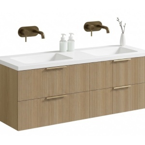 Mobilier lavoar suspendat AMBER 140 cu caneluri, stejar - Img 8