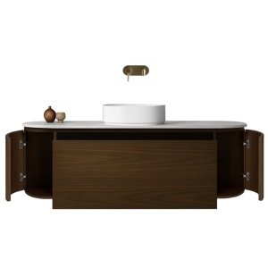Mobilier lavoar suspendat cu blat alb VERRA nuc 120 Deppo - Img 5