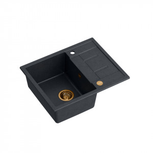 MORGAN 116 + chiuvetă încastrată cu 1 vas din nano PVD cu scurgere + sifon / diamant negru / elemente din cupru - Img 2