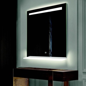 Oglindă LED, cu poliță, lumină reglabilă, dezaburire, 2 dif. bluetooth, 100x80cm