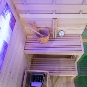 Sauna finlandeza cu temperatura inalta si soba Harvia 3.5kW pentru 1-2 persoane Lark 120 x 120 cm - Img 11