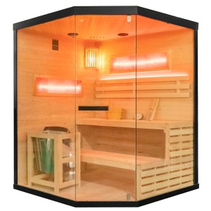 Sauna finlandeza cu temperatura inalta si soba Harvia 6kW pentru 4-5 persoane Lark 150 x 150 cm
