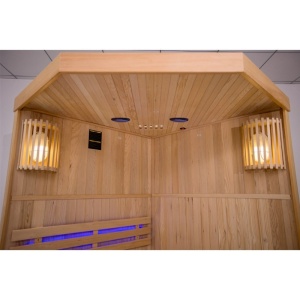 Saună finlandeză OSLO2 120×120 cm cu sobă HARVIA 3.5 kW – 1-2 persoane, saună uscată tradițională, Hemlock | Deppo - Img 8