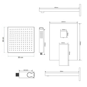 Set cadă și duș, încastrate, QUADRO BRUSHED GOLD, duș tip ploaie Slim 30 - Img 3
