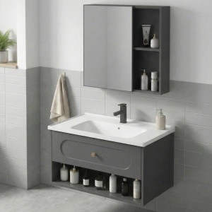 Set mobilier de baie cu lavoar River 60cm Grey - Img 3