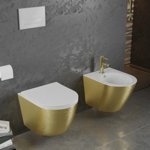 Set vas WC + Bideu FLSK White/Gold brushed - Img 1