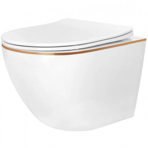 Set vas WC CARLO Mini Flat + bideu Mini White Gold edge - Img 2