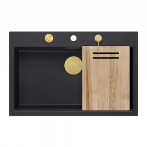 Statie de lucru incastrata Quadron Unique Marc negru carbon - auriu 76x50 cm - Img 3
