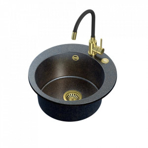 stoc 0 ART JAMES 210 (Ø51x20) Steingran Art Gold Black Pearl z syfonem manualnym, baterią Maggie PVD i zaślepką - czarny opalizacja złota
