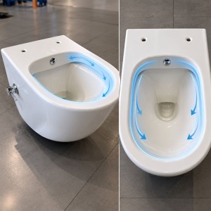 Vas wc cu functie de bideu, Rimless, Taharet, baterie apa calda/rece, Alb, montaj suspendat, capac Soft-Close, 55x36 cm, Angi - Img 12
