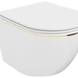 Vas WC LENA suspendat rimless cu capac slim ALB /gold - Img 1