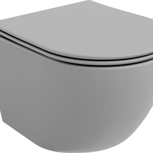 Vas WC suspendat rimless cu capac slim Gri deschis mat - Img 1