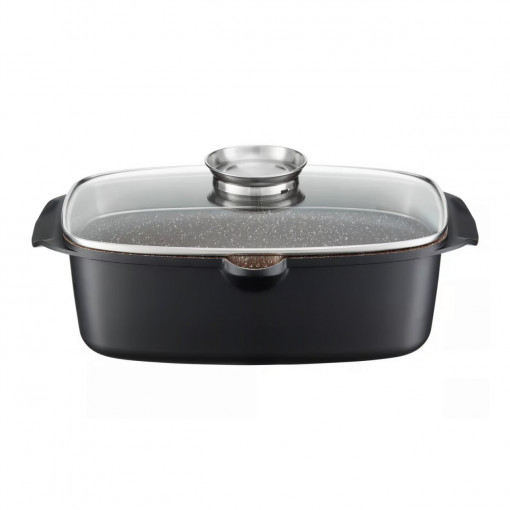 Tava prajit cu capac 32x21cm, 5.6L, sistem Aroma Knob, invelis Qualum Basic Stone Edition, Arras