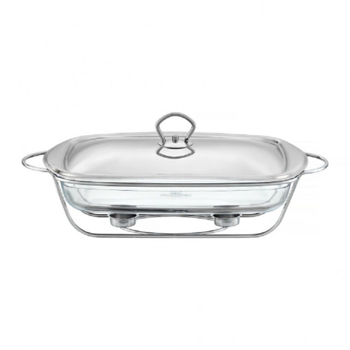 Vas termorezistent cu incalzitor 3.6L, suport si capac argintiu, chafing dish, Helios