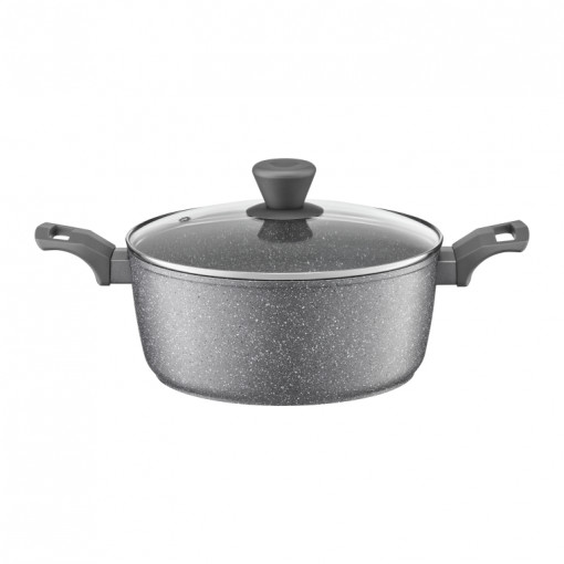 Oala cu capac 24cm, 4.1L, invelis Qualum Basic Stone Edition, Silverstone