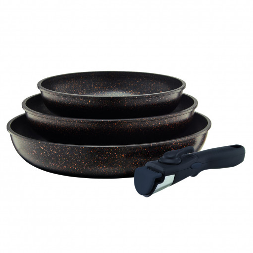 Set tigai cu maner detasabil, 4 piese, invelis Qualum Basic Stone, Gold