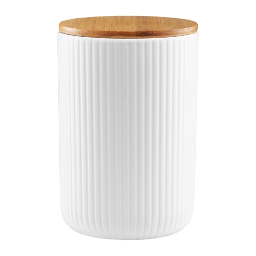 Recipient depozitare cu capac din bambus 850ml, alb, Curly