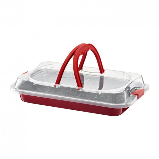 Tava copt cu capac plastic 36x23cm, cu invelis Non-stick, Cherry