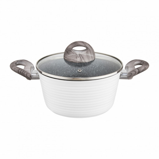 Oala cu capac 20cm, 2.7L, invelis Qualum Basic Stone, Wavy