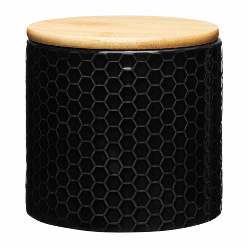 Recipient depozitare cu capac din bambus 0.67L, model stup, negru, Tuvo