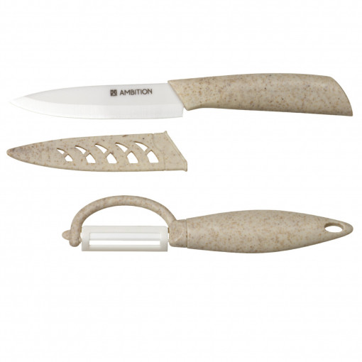Set cutite, 2 piese, include curatator legume, alb, Skiv