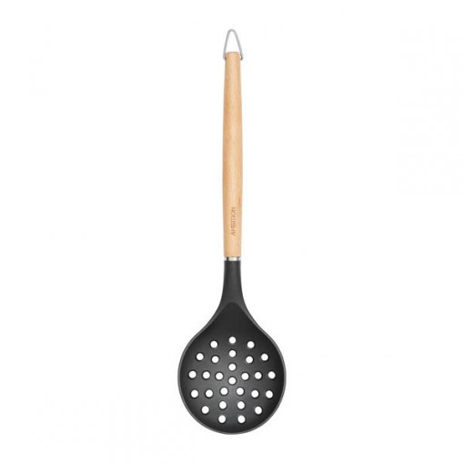 Spumiera cu maner lemn, plastic gri, Natural