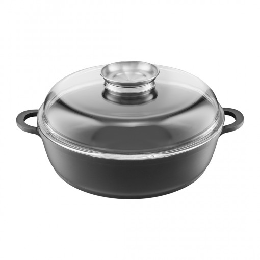 Tigaie adanca cu capac 28cm, 4.5L, sistem Aroma Knob, invelis Teflon™ Platinum Plus, Taurus