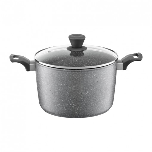 Oala inalta cu capac 24cm, 6.4L, invelis Qualum Basic Stone Edition, Silverstone