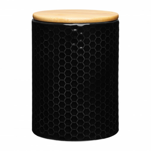 Recipient depozitare cu capac din bambus 1.11L, model stup, negru, Tuvo