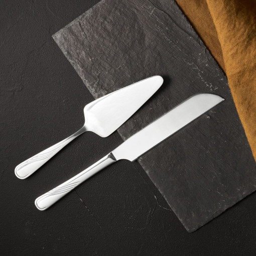 Set tacamuri inox servire desert, 2 piese, cutit si spatula inox, AMBITION Napoli