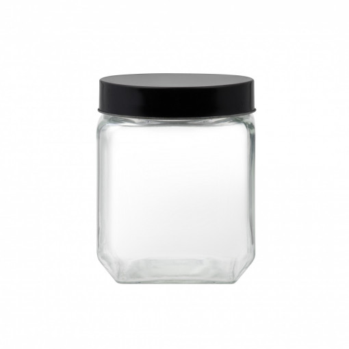 Borcan depozitare cu capac negru 1.3L, patrat, Milos