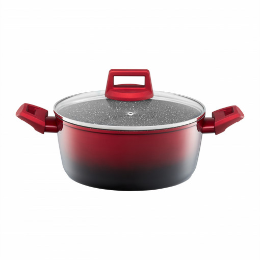 Oala cu capac 28cm, 6.7L, invelis Qualum Ceramic Stone Edition, Ombre Red