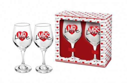 Set 2 pahare vin 220ml, Mrs&Mr Love, Bg-Tech