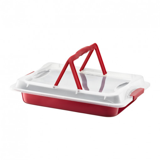 Tava copt cu capac plastic 49x29cm, cu invelis Non-stick, Cherry
