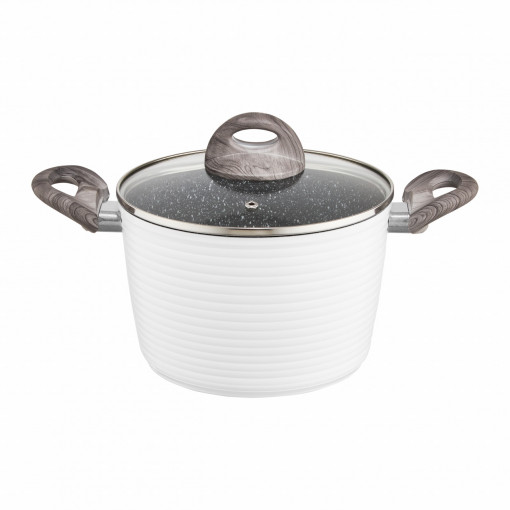 Oala inalta cu capac 20cm, 3.8L, invelis Qualum Basic Stone Edition, Wavy