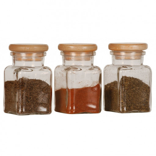 Set 3 recipiente condimente cu capac lemn 150ml, President