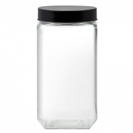 Borcan depozitare cu capac negru 2.2L, patrat, Milos