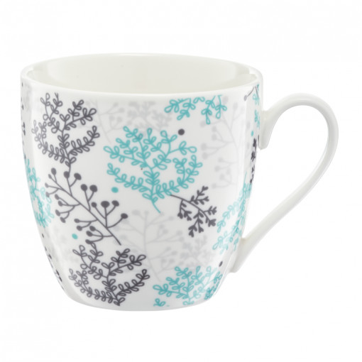 Cana mare 510ml, model floral, albastru, Nordic