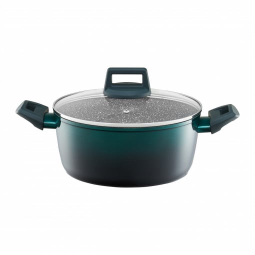 Oala cu capac 28cm, 6.7L, invelis Qualum Ceramic Stone Edition, Ombre Green