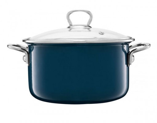 Oala emailata cu capac 16cm, 1.3L, turcoaz, Optimum