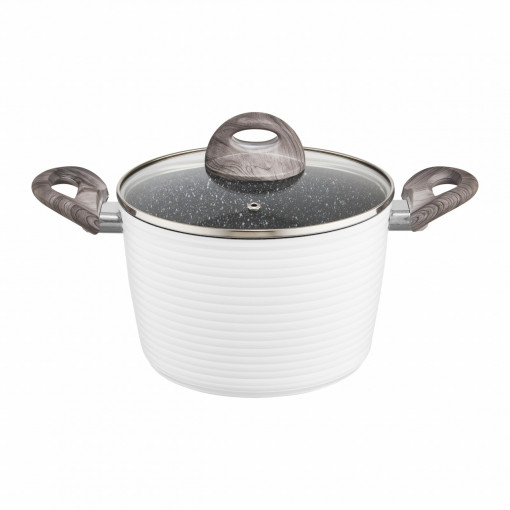Oala inalta cu capac 24cm, 6.5L, invelis Qualum Basic Stone, Wavy