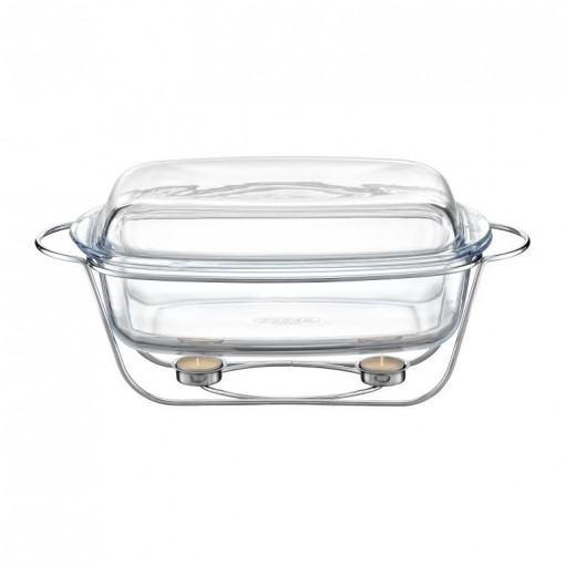 Vas termorezistent cu incalzitor 7L, suport argintiu, chafing dish, Saule