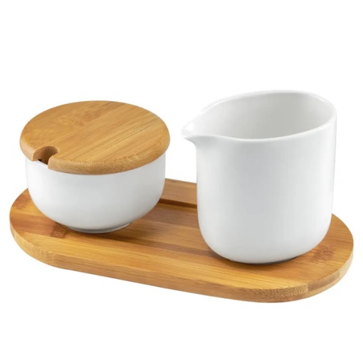 Set zaharnita si latiera portelan, 3 piese, alb mat, Natural