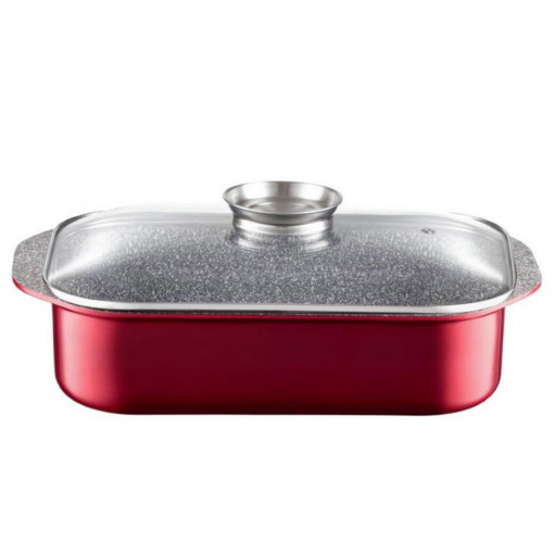 Tava prajit cu capac 40.5x25.5x9cm, 6.5L, sistem Aroma Knob, invelis Qualum Basic Stone, Jasper