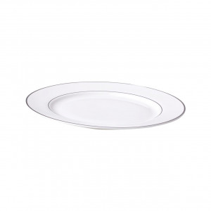 Farfurie plata Aura Silver redata din profil, cu doua fire argintii care imbraca marginea de jur imprejur