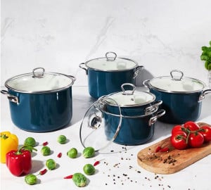 Oala emailata cu capac 16cm, 1.3L, turcoaz, Optimum - Img 4