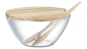 Salatiera cu tacamuri si capac lemn 23cm, Natural