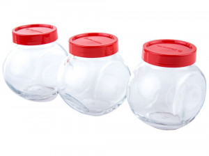 Set borcane depozitare cu capac rosu 200ml, 3 buc, Bella - Img 1