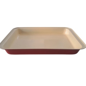 Tava copt 37.5x26x3.5 rosu, invelis ceramic bej